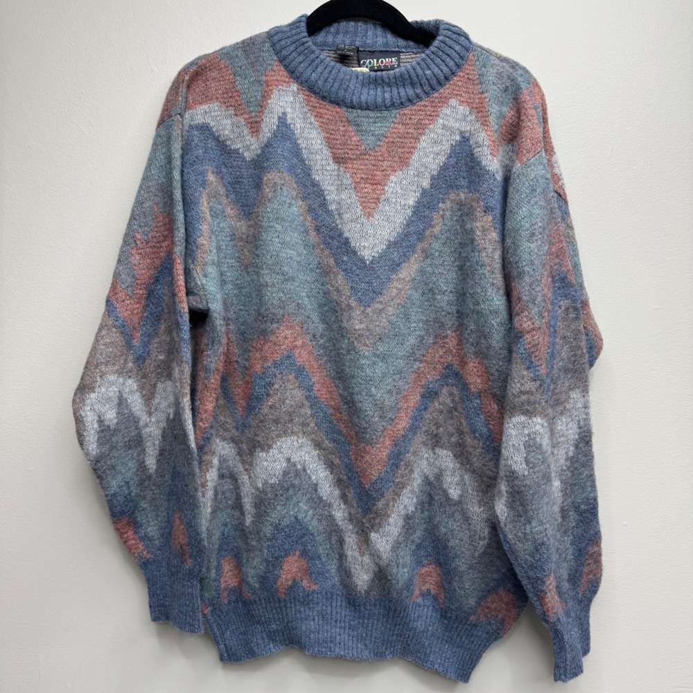 Colore Italia Bachrach Mens Large Wool Blend Zig Zag Chevron Sweater Made Italy